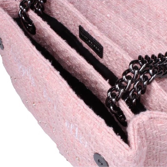 Kurt Geiger London Pink Tweed Kensington Bag with Beaded Bow Detail - Picture 4 of 5